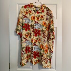 Disney Hula Hawaiian Shirt All Over Print Mickey Mouse Minnie Floral Size L